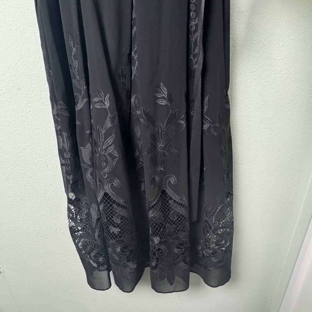 NWT Tahari ASL Black Sleeveless Openwork Chiffon Belted Bow‎ A-Line Tea Dress 8P - Picture 7 of 13